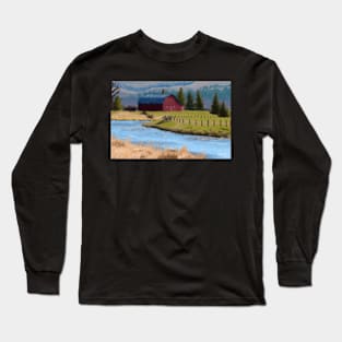 Barn Landscape Painting Long Sleeve T-Shirt